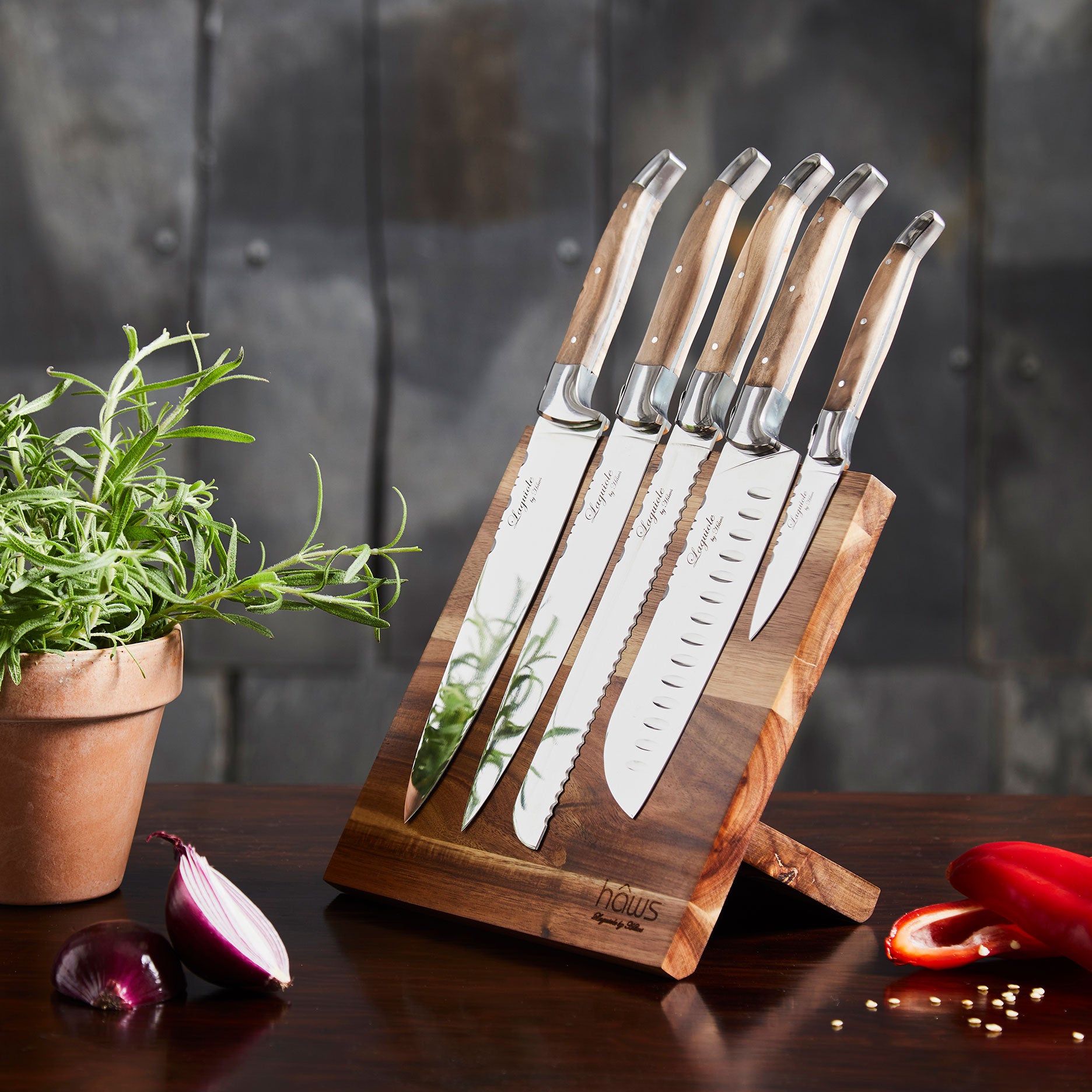 Knivsæt 5 dele m/blok